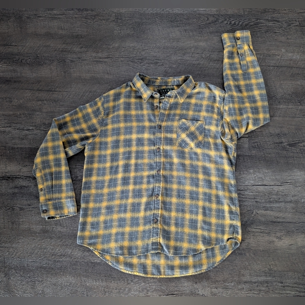 JACHS New York Yellow Fall Plaid Flannel Button Up Long Sleeve Shirt Men’s XXL